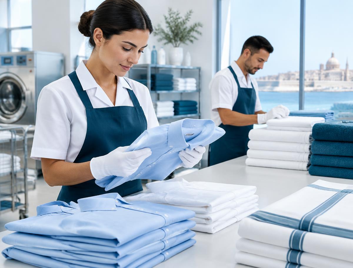 WhizzFix laundry team quality checking clean shirts and linen